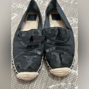 Tory Burch black logo espadrille, size 10